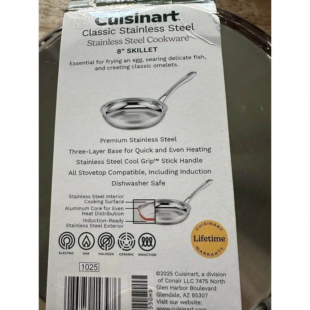 Cuisinart 8‎ Inch Cooking Pan Classic Stainless Steel Skillet Kitchen New